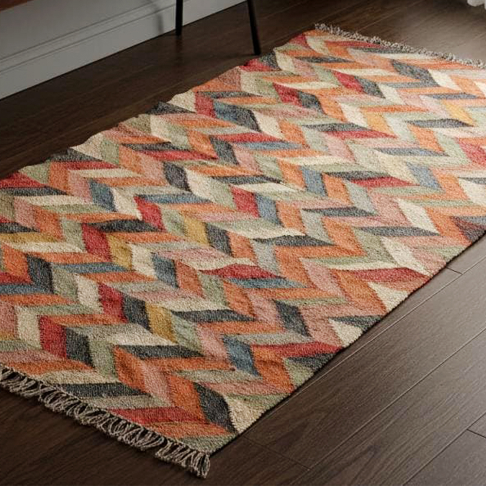 Multicolor Handmade Jute Vintage Dhurrie For Home